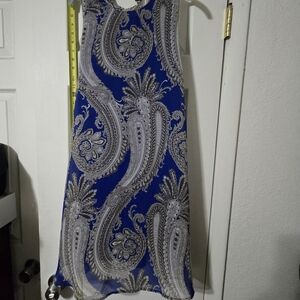 Everly Blue Paisley Print Dress Womens Medium Sleeveless High Neck Swing Dress